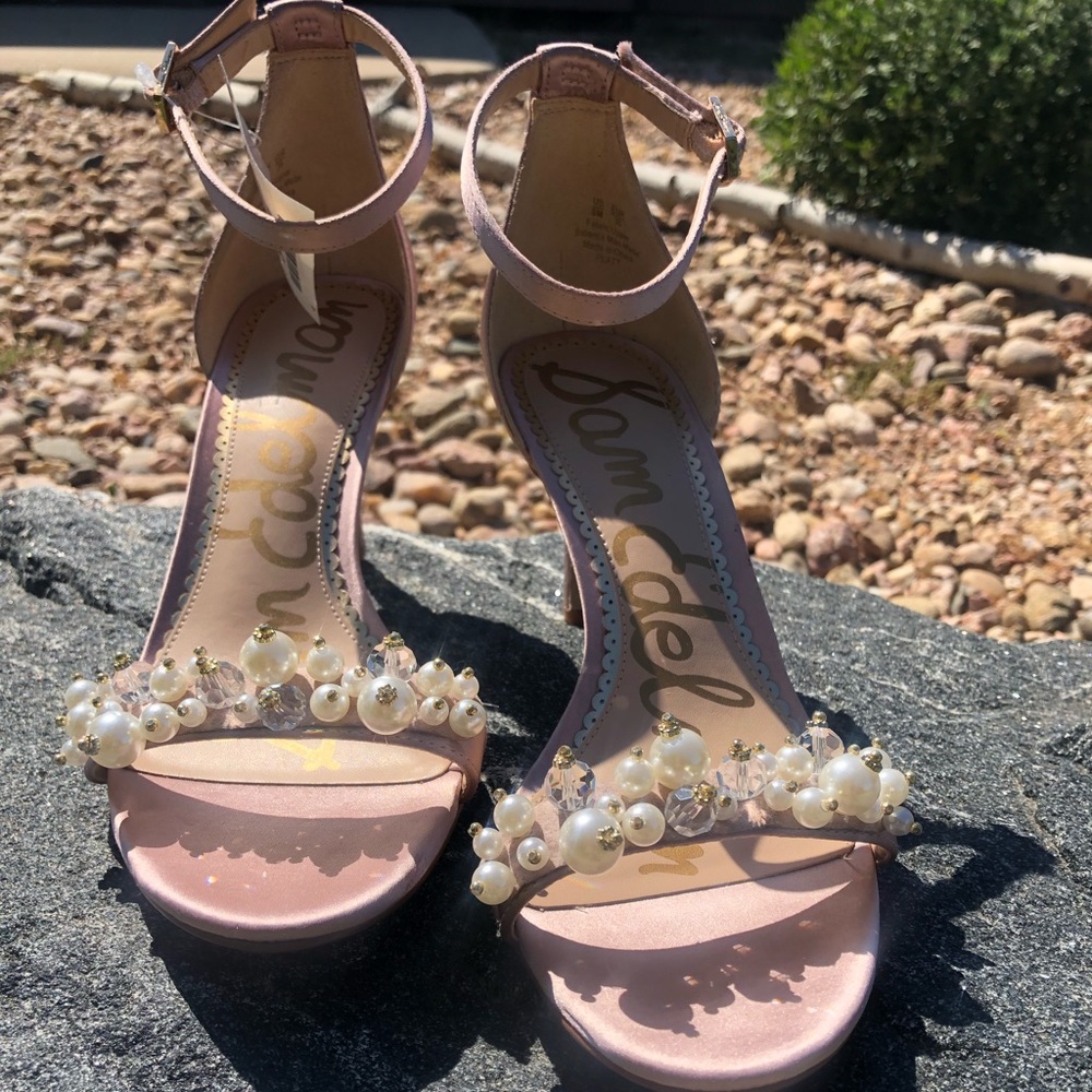Sam Edelman Pink Satin Heels with Pearl detail